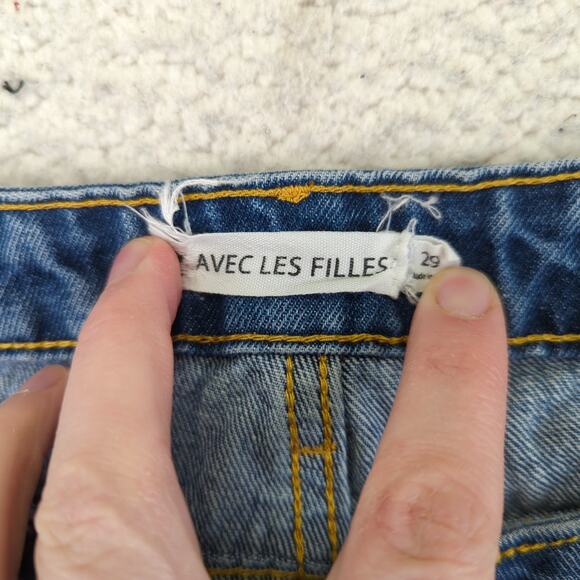 Avec Les Filles Distressed High-rise Jeans Boot Cut Women's 29 Rigid Split Hem - Picture 7 of 8